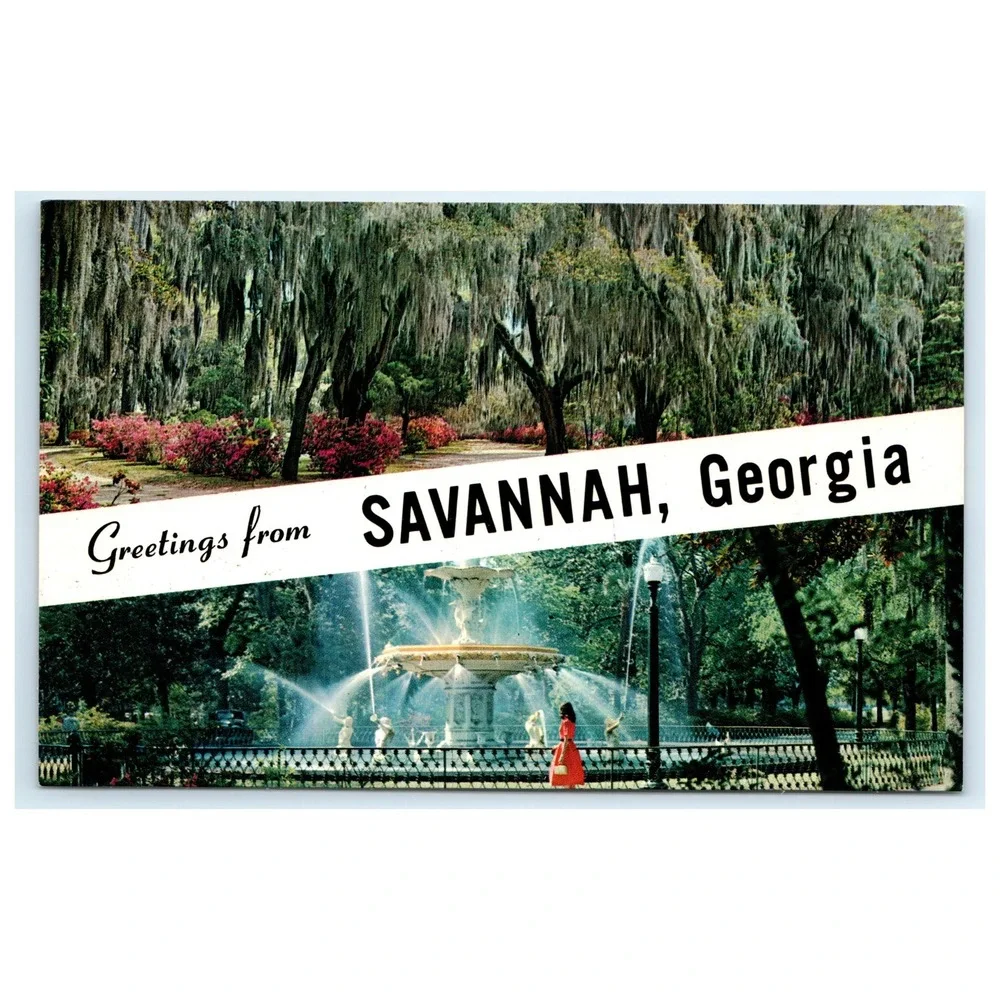Postcard Savannah Georgia Forsyth‎ Park Greetings Bonaventure Cemetery